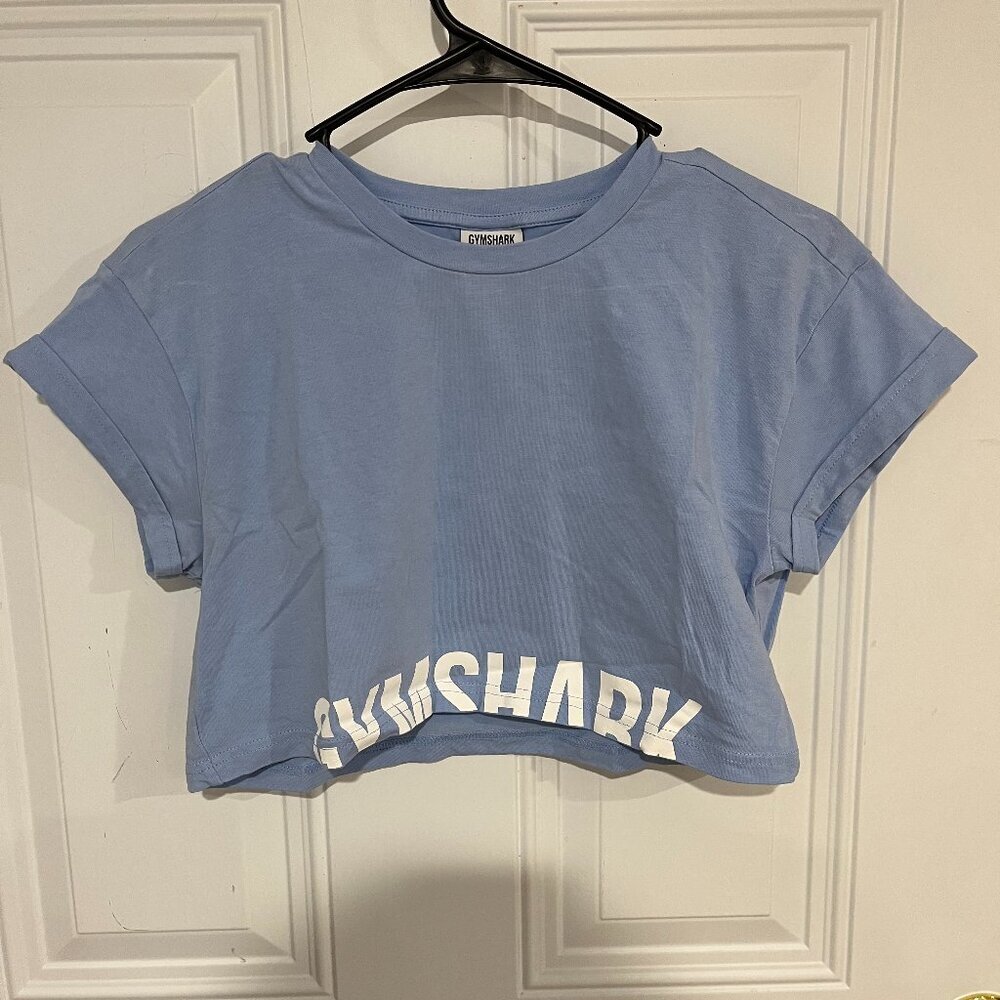 Gymshark Light Blue Cropped Tee with White Logo